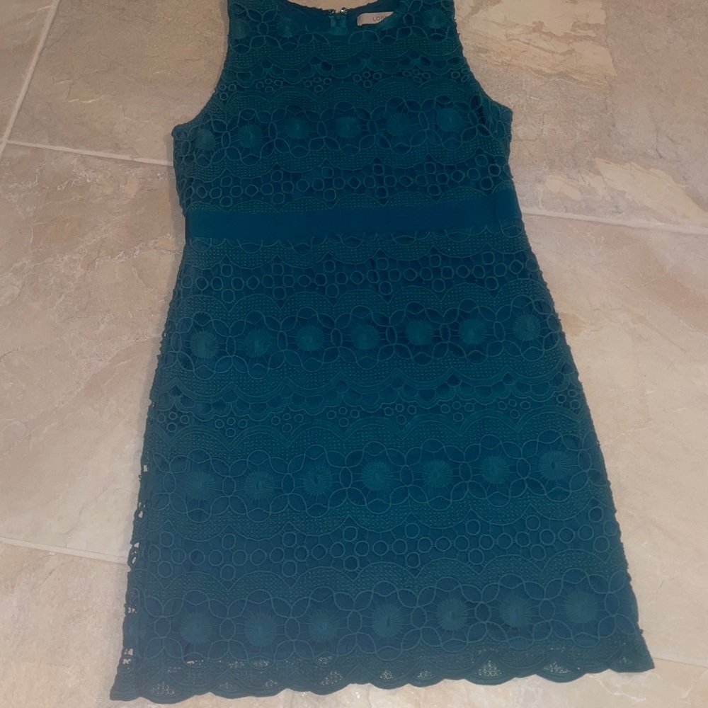 LOFT Turquoise lace pattern Sleeveless Dress size 10P fully lined
